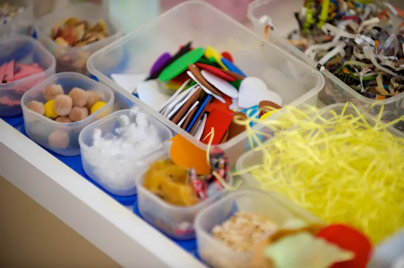 craft bits organised in tubs